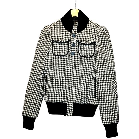 VTG Billabong Black/White Houndstooth Tweed Wool Blend Full Zip Puffed Shoulder - Picture 1 of 14